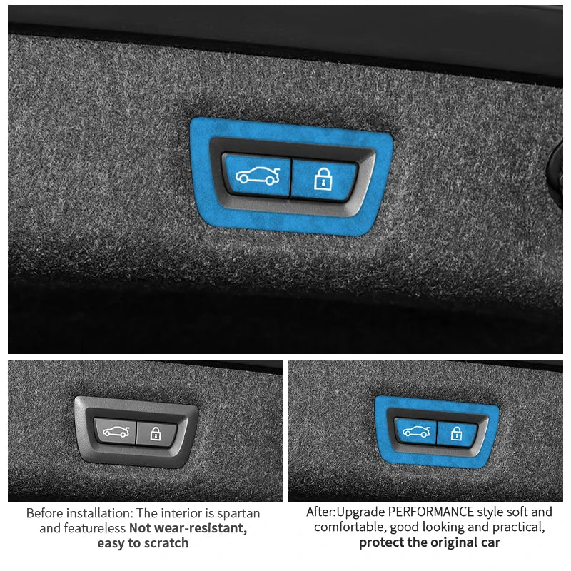 For BMW 5 Series G30 G38 6GT Car Trunk Button Decorative Trim Frame Sticker Interior Custo Tuning Accessories Made of Alcantara