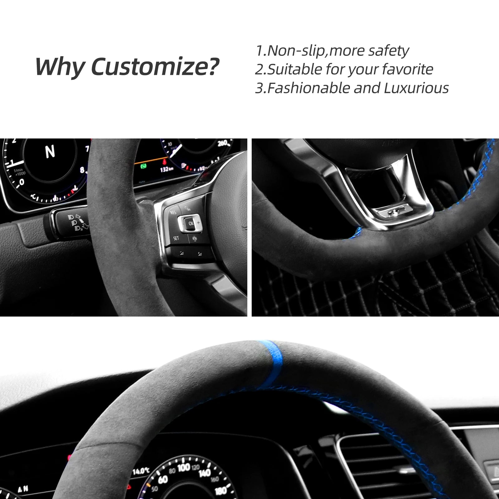 Alfanxi Hand Stitch Alcantara Steering Wheel Cover Compatible with Volkswagen Golf GTI Golf R MK7 Polo GTI Scirocco