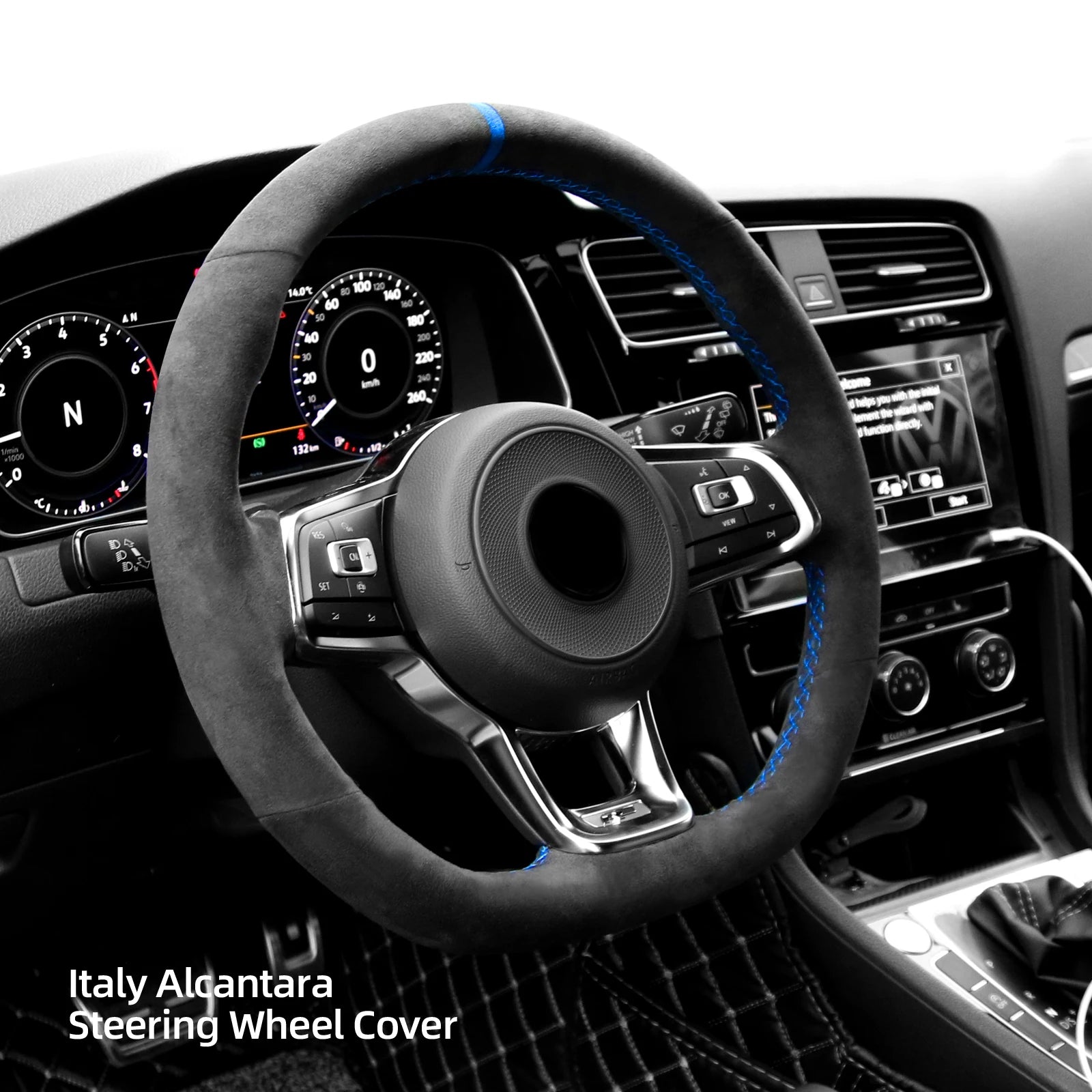 Alfanxi Hand Stitch Alcantara Steering Wheel Cover Compatible with Volkswagen Golf GTI Golf R MK7 Polo GTI Scirocco